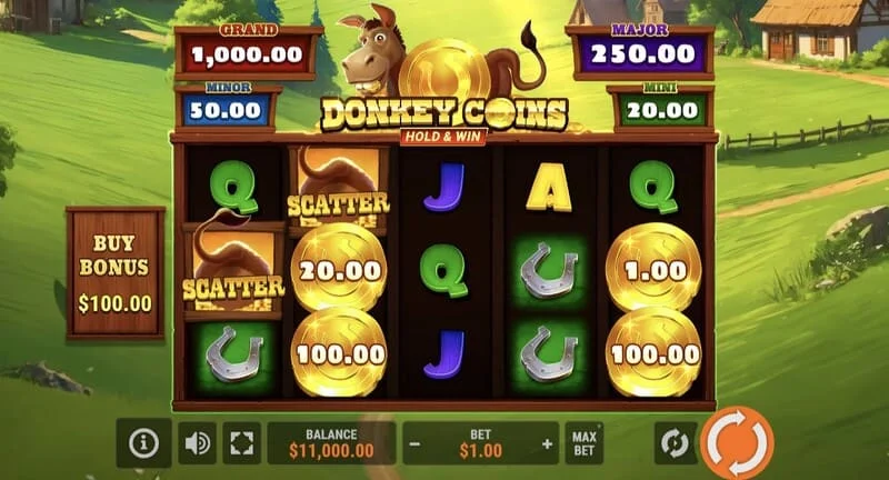 Donkey Coins Hold & Win - tela principal com os rolos