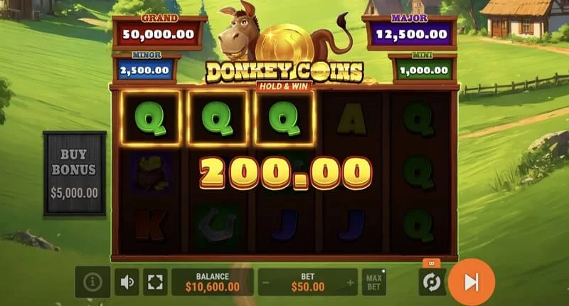 Donkey Coins Hold & Win - início do modo Hold & Win